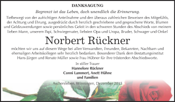 Traueranzeige von Norbert Rückner von Super Sonntag Aschersleben