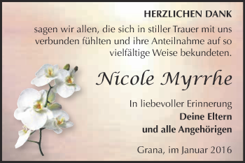 Traueranzeige von Nicole Myrrhe von Super Sonntag Zeitz