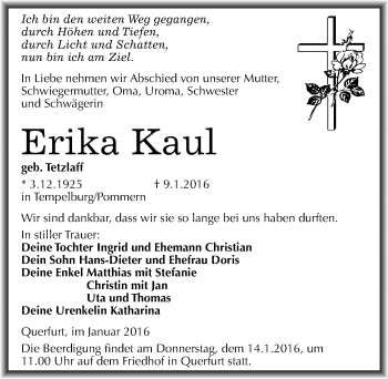 Traueranzeige von Erika Kaul von Mitteldeutsche Zeitung Merseburg/Querfurt