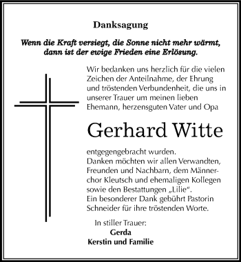 Traueranzeige von Gerhard Witte von Mitteldeutsche Zeitung Dessau-Roßlau