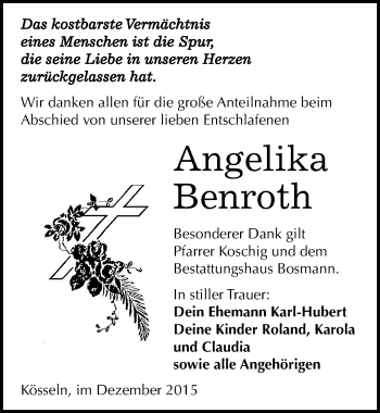 Traueranzeige von Angelika Benroth von Mitteldeutsche Zeitung Halle/Saalkreis