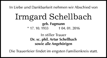 Traueranzeige von Irmgard Schellbach von Mitteldeutsche Zeitung Halle/Saalkreis