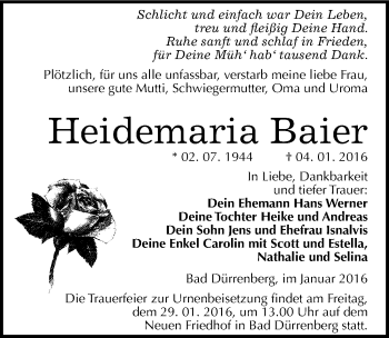 Traueranzeige von Heidemaria Baier von Mitteldeutsche Zeitung Merseburg/Querfurt