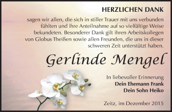 Traueranzeige von Gerlinde Mengel von Mitteldeutsche Zeitung Zeitz