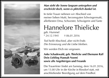 Traueranzeige von Hannelore Thielicke von Mitteldeutsche Zeitung Köthen