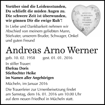 Traueranzeige von Andreas Arno Werner von WVG - Wochenspiegel Merseburg