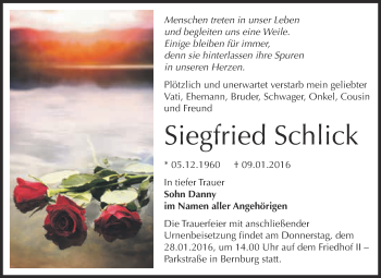 Traueranzeige von Siegfried Schlick von Super Sonntag Bernburg