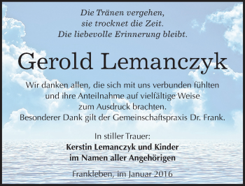Traueranzeige von Gerold Lemanczyk von Mitteldeutsche Zeitung Merseburg/Querfurt