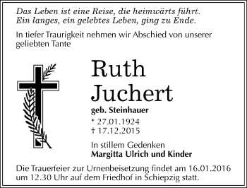 Traueranzeige von Ruth Juchert von Mitteldeutsche Zeitung Halle/Saalkreis