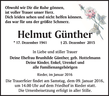 Traueranzeige von Helmut Günther von WVG - Wochenspiegel Quedlinburg