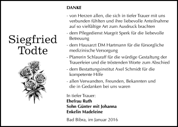 Traueranzeige von Siegfried Todte von Mitteldeutsche Zeitung Naumburg/Nebra