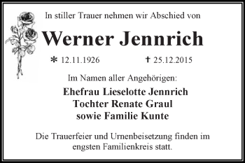 Traueranzeige von Werner Jennrich von WVG - Wochenspiegel Dessau / Köthen