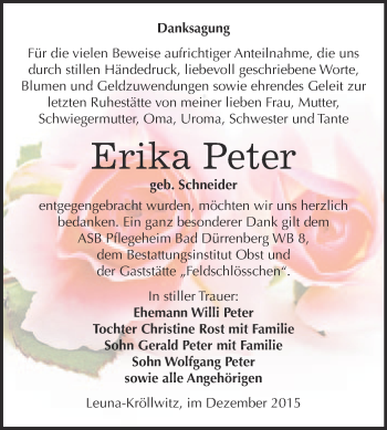 Traueranzeige von Erika Peter von Super Sonntag Merseburg