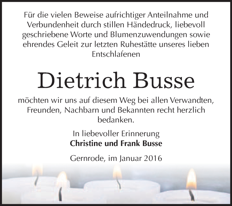  Traueranzeige für Dietrich Busse vom 09.01.2016 aus WVG - Wochenspiegel Quedlinburg