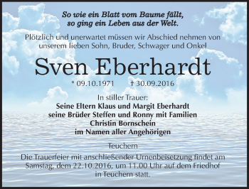 Traueranzeige von Sven Eberhardt von Mitteldeutsche Zeitung Weißenfels