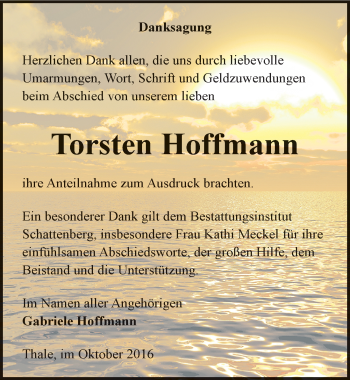 Traueranzeige von Torsten Hoffmann von Mitteldeutsche Zeitung Quedlinburg