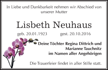 Traueranzeige von Lisbeth Neuhaus von Mitteldeutsche Zeitung Weißenfels