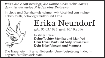 Traueranzeige von Erika Neundorf von Super Sonntag Wittenberg