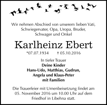 Traueranzeige von Karlheinz Ebert von Mitteldeutsche Zeitung Köthen