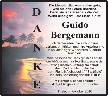 Traueranzeige von Guido Bergemann von Super Sonntag Quedlinburg