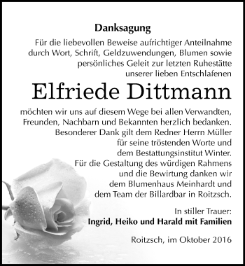 Traueranzeige von Elfriede Dittmann von Mitteldeutsche Zeitung Bitterfeld