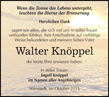Traueranzeige von Walter Knöppel von Super Sonntag SGH Mansf. Land