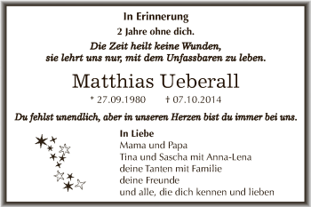 Traueranzeige von Matthias Ueberall von WVG - Wochenspiegel NMB / WSF / ZTZ