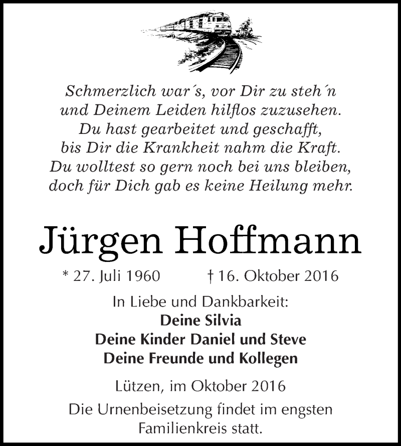  Traueranzeige für Jürgen Hoffmann vom 26.10.2016 aus Super Sonntag Merseburg