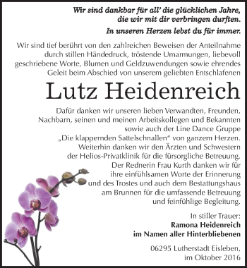 Traueranzeige von Lutz Heidenreich von Mitteldeutsche Zeitung Mansfelder Land