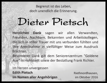 Traueranzeige von Dieter Pietsch von Super Sonntag SGH Mansf. Land