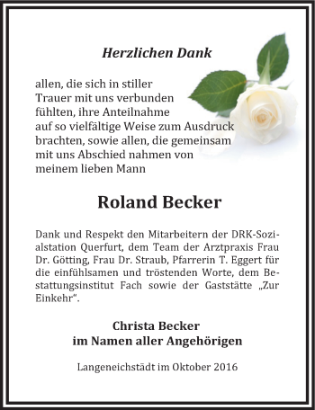 Traueranzeige von Roland Becker von Mitteldeutsche Zeitung Merseburg/Querfurt