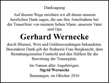 Traueranzeige von Gerhard Wernecke von Mitteldeutsche Zeitung Sangerhausen