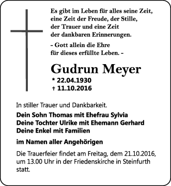 Traueranzeige von Gudrun Meyer von Mitteldeutsche Zeitung Bitterfeld