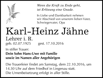 Traueranzeige von Karl-Heinz Jähne von Mitteldeutsche Zeitung Bitterfeld