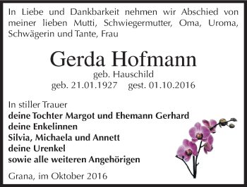 Traueranzeige von Gerda Hofmann von Mitteldeutsche Zeitung Zeitz