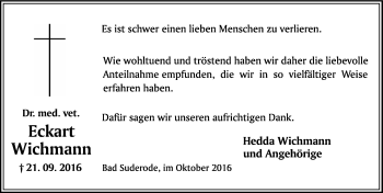 Traueranzeige von Eckart Wichmann von Mitteldeutsche Zeitung Quedlinburg