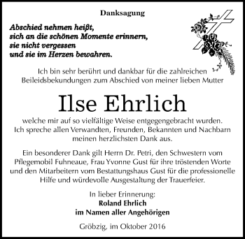 Traueranzeige von Ilse Ehrlich von Mitteldeutsche Zeitung Köthen