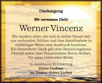 Traueranzeige von Werner Vincenz von Mitteldeutsche Zeitung Zeitz
