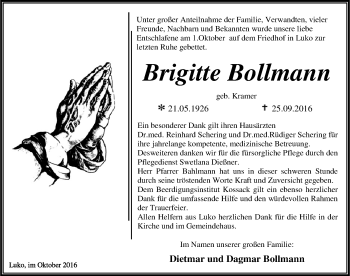 Traueranzeige von Brigitte Bollmann von Mitteldeutsche Zeitung
