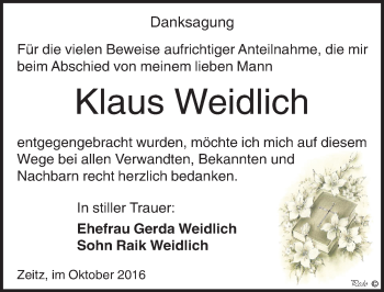 Traueranzeige von Klaus Weidlich von Mitteldeutsche Zeitung Zeitz