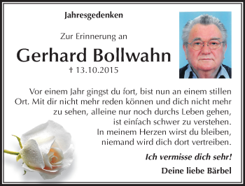 Traueranzeige von Gerhard Bollwahn von Mitteldeutsche Zeitung Dessau-Roßlau
