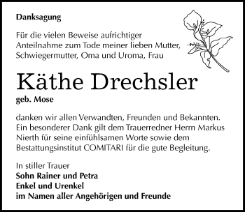 Traueranzeige von Käthe Drechsler von Mitteldeutsche Zeitung Zeitz