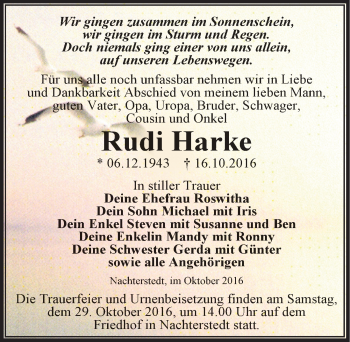 Traueranzeige von Rudi Harke von Mitteldeutsche Zeitung Aschersleben