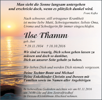 Traueranzeige von Ilse  Thamm von Mitteldeutsche Zeitung Dessau-Roßlau