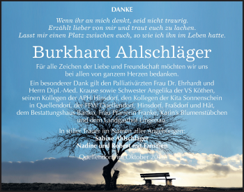 Traueranzeige von Burkhard Ahlschläger von Mitteldeutsche Zeitung Köthen