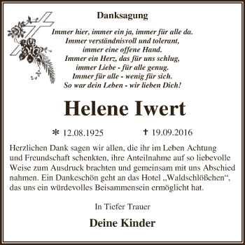 Traueranzeige von Helene Iwert von WVG - Wochenspiegel Dessau / Köthen