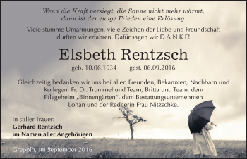 Traueranzeige von Elsbeth Rentzsch von Mitteldeutsche Zeitung Bitterfeld