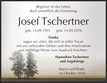Traueranzeige von Josef Tschertner von Super Sonntag Zeitz