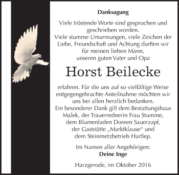 Traueranzeige von Horst Beilecke von Mitteldeutsche Zeitung Quedlinburg
