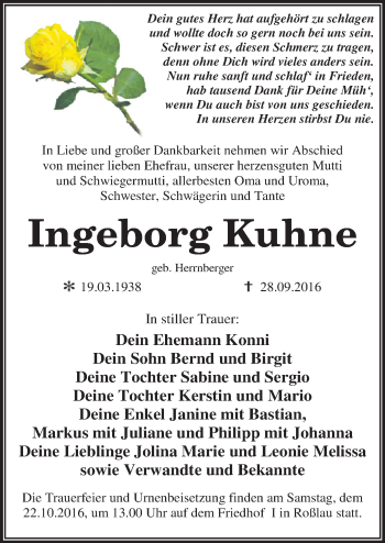 Traueranzeige von Ingeborg Kuhne von Mitteldeutsche Zeitung Dessau-Roßlau